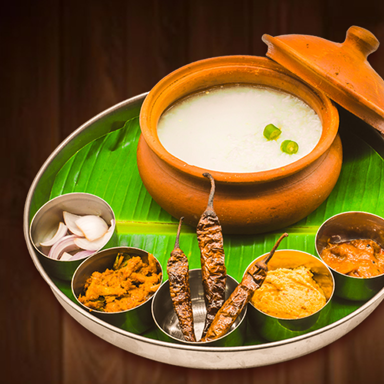 Pazhaiya Satham (Fermented Rice) (Chinnavengayam, Mormilagai, Thovaiyal, Karuvadu, Meenkulambu, Pickle)