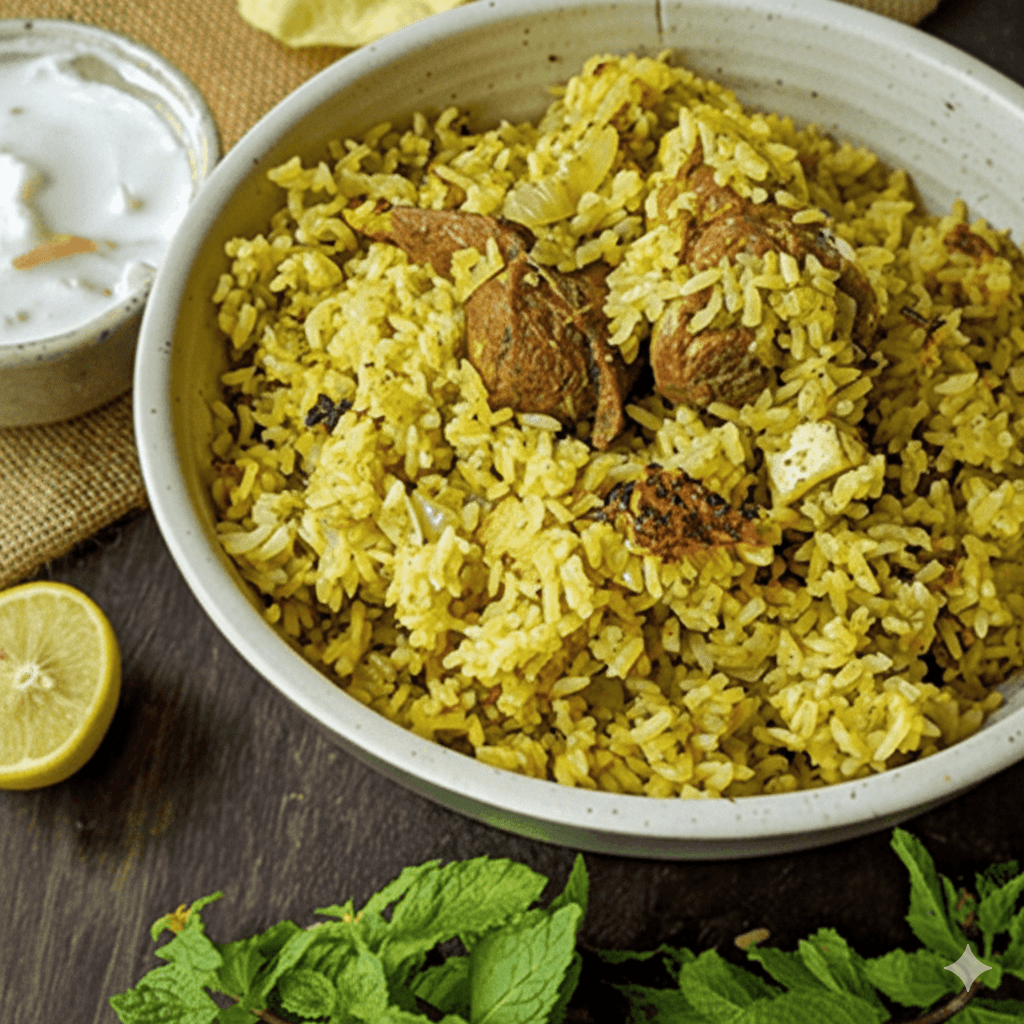 Mutton Fry, Mutton Biryani, Rice, Rasam, Dessert, Buttermilk