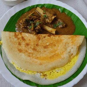 Egg Dosa with Mutton Curry
